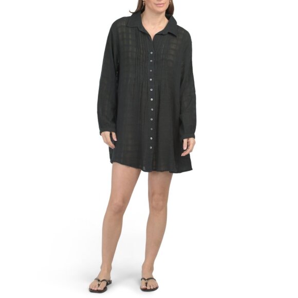 NSR Black Button Down Relaxed Mini Shirt Dress